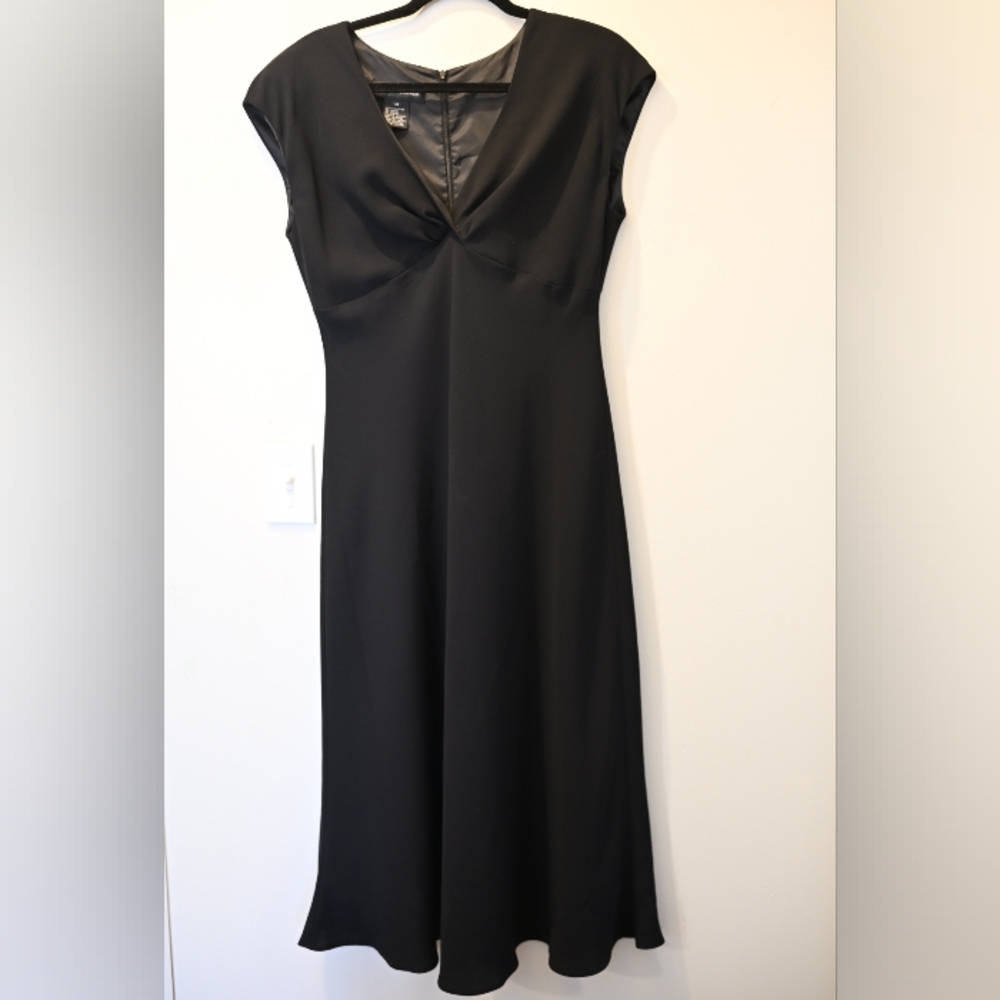 Black Midi Maxi Vneck Flowy Baby Doll Dress LBD 14 Goth Morticia CBK